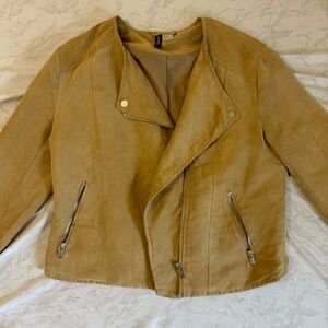 H&M Tan Leather Moto Jacket Asymmetrical Zipper